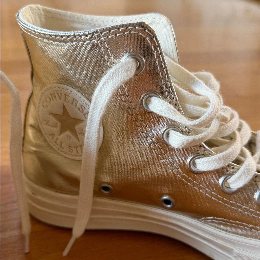 Converse Metallic Gold High Top Sneakers - Women's US 6.5 - Picture 3 of 11